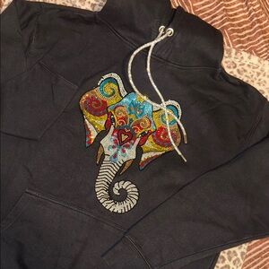 Black Hoodie with Colorful Elephant Design